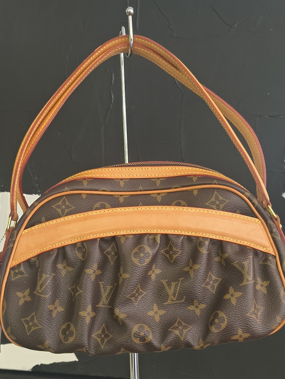 Louis Vuitton Klara Monogram Shoulder Bag with Tan Trim and Red Interior